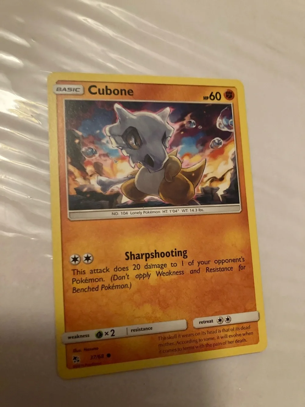 Pokemon Cubone Trading Card - Yellow Orange